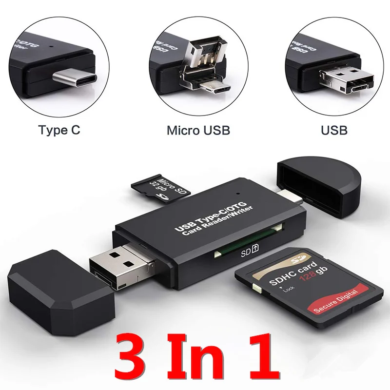 Устройство для чтения карт памяти SD USB C устройство для чтения карт 3 в 1 USB 2,0 TF/Mirco SD устройство для чтения смарт-карт памяти Тип C OTG