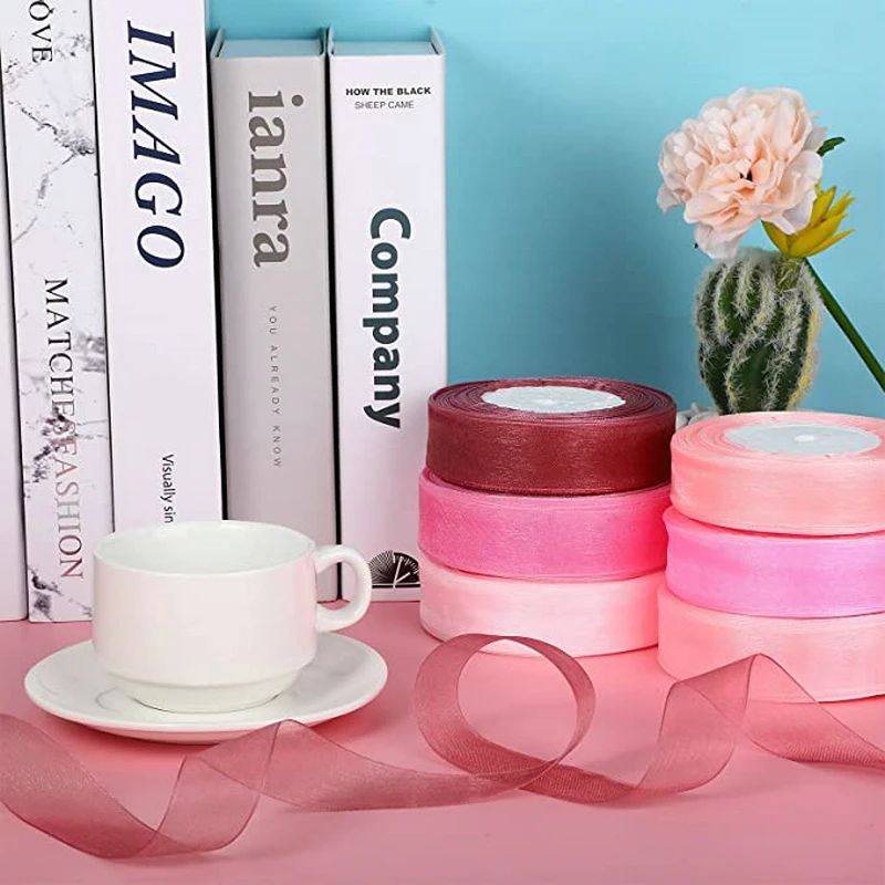 10 Yards/Lot Sheer Chiffon Ribbon Organza Satin Ribbons For Gift Wrapping Decoration Wedding Bouquets Party Wreath Lace Fabric