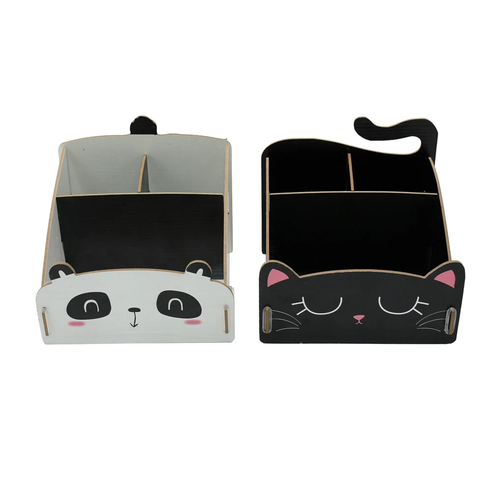 Creative Wood Desk Office Organizer Storage Pen Holder Desktop Pencil Sundries Stationery Badge Box Cute Desk Accessories