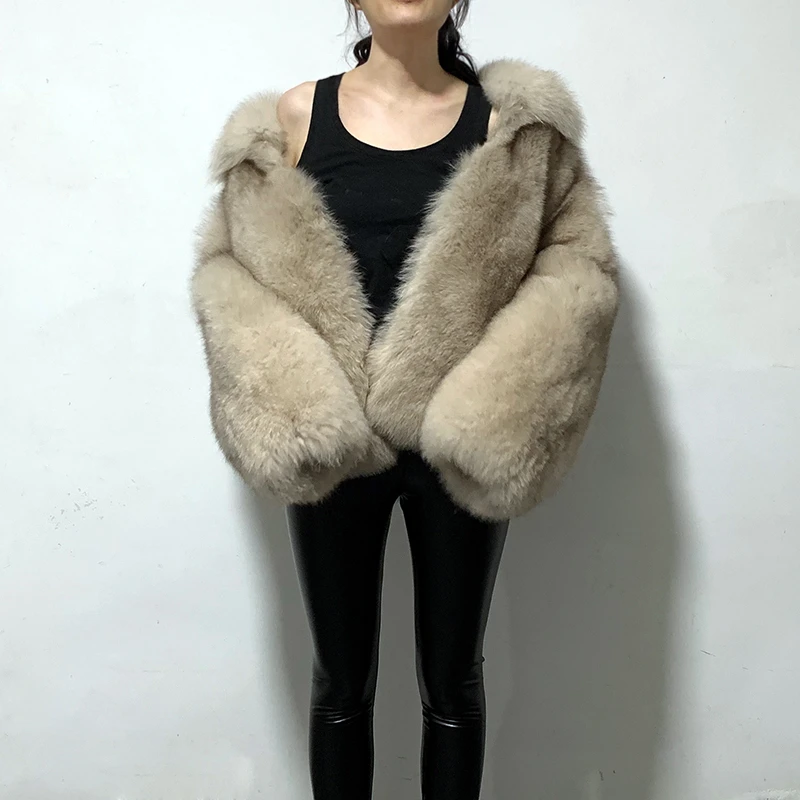 

rf1970 Super Warm High Quality Women's Full Pelt Natural Fur Jacket Short Style Super Thick Fox Fur Coat Real Fur Coat