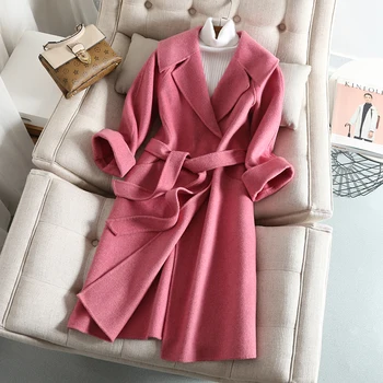 

100% Wool 2020 warm winter sen is a new double-sided cashmere coat long solid thick wool woolen cloth coat big turn-down collar