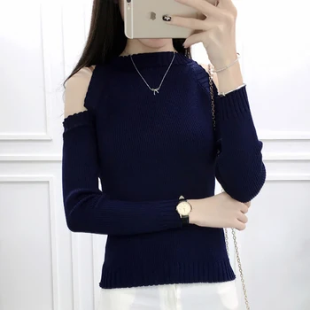 

shintimes Short Pullover Off Shoulder Sweater Women High Elastic Womens Sweaters Fall 2019 Korean Style Pull Femme Truien Dames