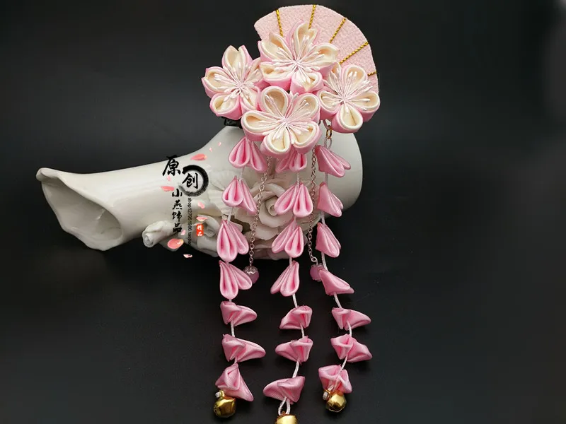 Японский Винтаж ручной работы Гейша розовый колокольчик украшение в виде цветка заколка для волос шпилька аксессуары для японской одежды firkete/Horquilla