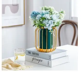 

EUROPEAN STYLE GOLDEN WROUGHT IRON CERAMIC VASE LIVING ROOM FLOWER ARRANGEMENT DECORATION CREATIVE VASES TV CABINET HOME DECOR