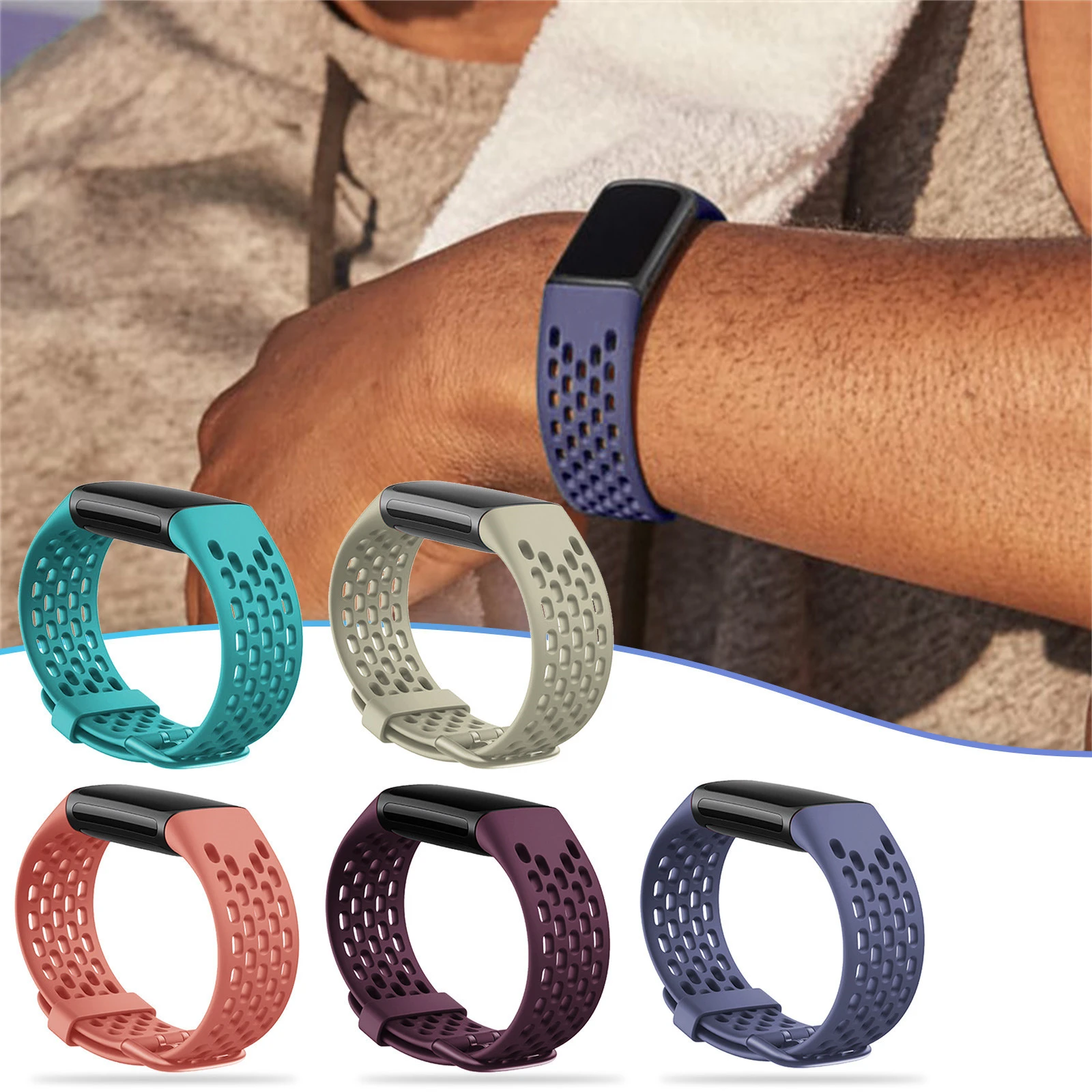 Correa silicona para Fitbit 5, muñequera deportiva de repuesto, transpirable, para Fitbit Charge 5|Accesorios inteligentes| - AliExpress