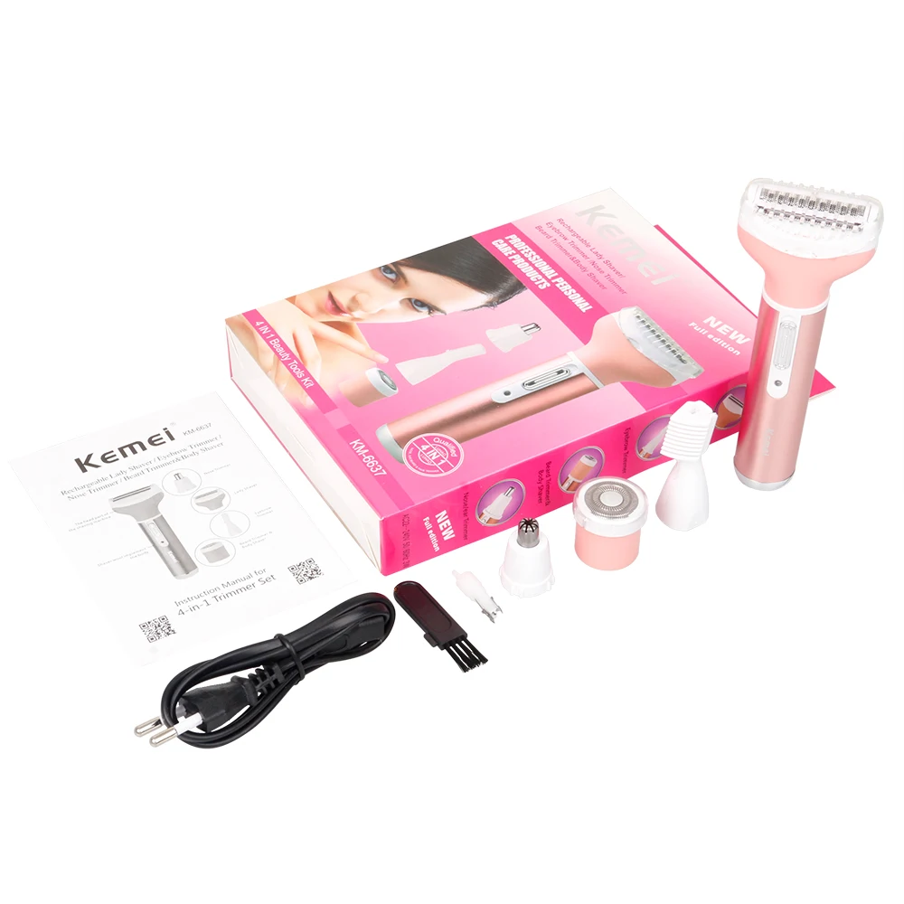 with retail box Дамская многофункциональная электробритва, 4 в 1, перезаряжаемая, для женщин, тела, бровей, носа, кожи, очиститель, удаление волос, триммер для женщин - Цвет: with retail box
