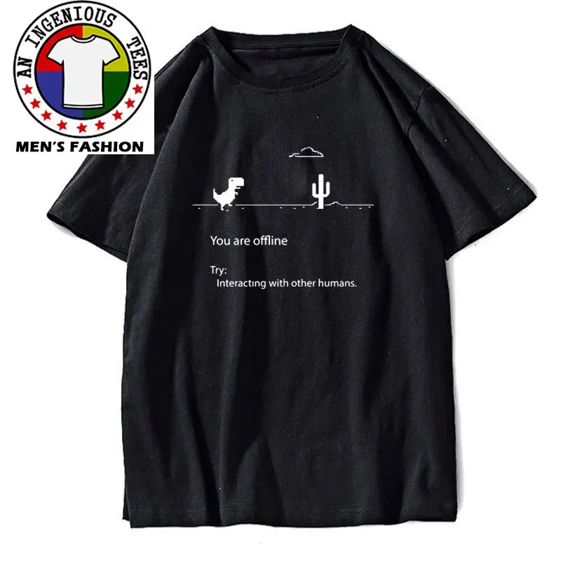 

Premium Cotton You Are Offline Print Men Top T Shirt Casual Loose Men Tshirts Summer O-Neck T-Shirt Male Loose Tee Shirt