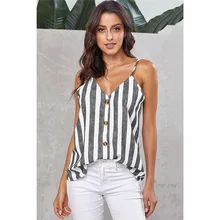 Best Price New Striped Vest Women's T-shirt 2020 Summer New V-neck Single Breasted Suspender Top European and American Best Price New Striped Vest Women's T-shirt 2020 Summer New V-neck Single Breasted Suspender Top European and American