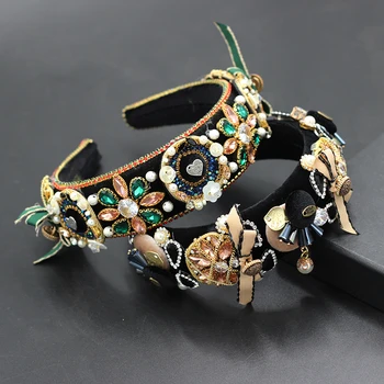 

New style fashion baroque headband handmade sponge geometric figure bow knot pearl rhinestone hair accessories 764