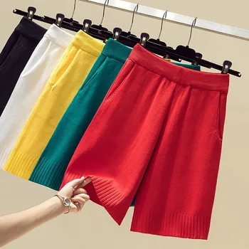 

Spring Summer Women Short Solid Color Casual Wide Leg High Waist Loose Short