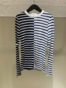 

Women T-shirt Long-sleeved Wild Stitching Striped T-shirt