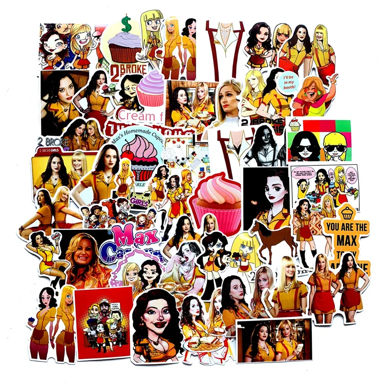 

Ransitute R1149 50pcs/set TV 2 Broke Girls Scrapbooking Stickers Decal For Guitar Laptop Luggage Car Graffiti Sticker