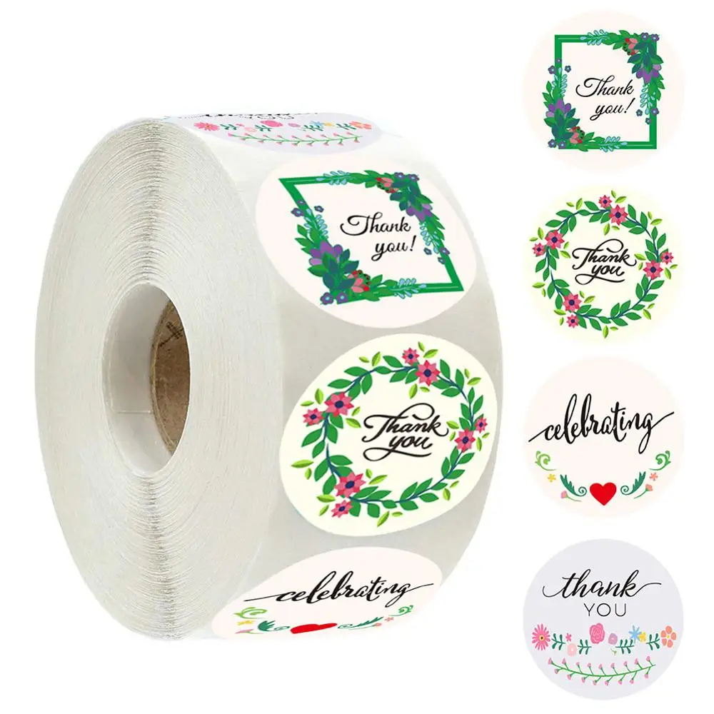 

500PCS/roll Thank you flower sealing label Adhesive Backing Seal Sticker 4 Kinds Stickers For Party Favor Gift Bag Candy Box