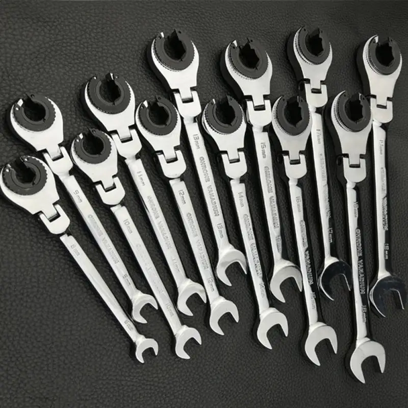 17mm Flexible Head RatchetFix Tubing Two-Way Ratchet Wrench,Combination Open End Wrench with Flex-Head Mirror Automatic car Repair Wrench Polishing Maintain Tool