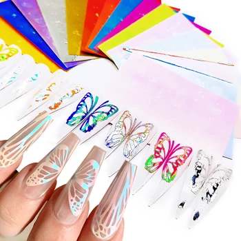 

6pcs/8pcs/16pcs 3D Nail Art Sticker Butterfly Wings Star Designs Self Adhesive Nail Art Transfer Foils DIY Decoration Tool 2020