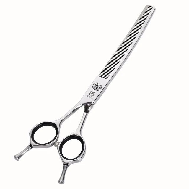 Fenice 7.0 inch Left Handed Professional Dog Grooming Scissors Curved Thinning Dog Puppy Shears Pets Supplies Groomer Tools V-shaped thinning