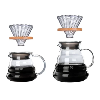 

Wooden Brackets Glass Coffee Dripper and Pot Set Japanese Style V60 Glass Coffee Filter Reusable Coffee Filters