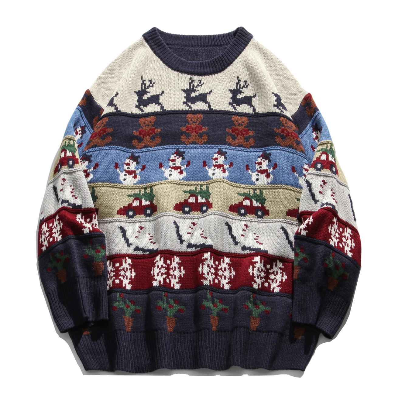 Sweater Harajuku Clothing Pullover Men Christmas-Elk Streetwear Ugly Loose Mens Knitted