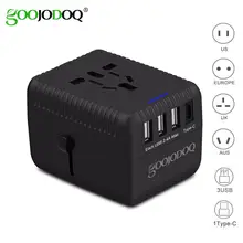 GOOJODOQ Universal Travel Adapter with 3 USB+1Type c Wall Charger International Power Adapter All-in-one for EU/US/AU/UK Plug ultra fire all in one batteries charger for 3 2 3 7v lithium battery eu plug