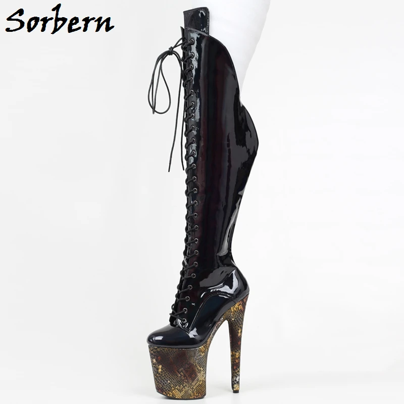 

Sorben Custom Over The Knee Boots Holo Snake Lace Up Pole Dance High Heel Platform Boot Stripper Heels 20Cm 17Cm 15Cm