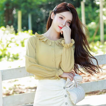 

COIGARSAM Cute Full Sleeve Shirt Womens tops Spring Women shirts White Ginger 9531