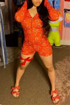 

Newest Arrival Women Fall Sleepwear Romper Floral Jumpsuit Female Long Sleeve Tight Elastic Home Gym Wear Sleep Homewear