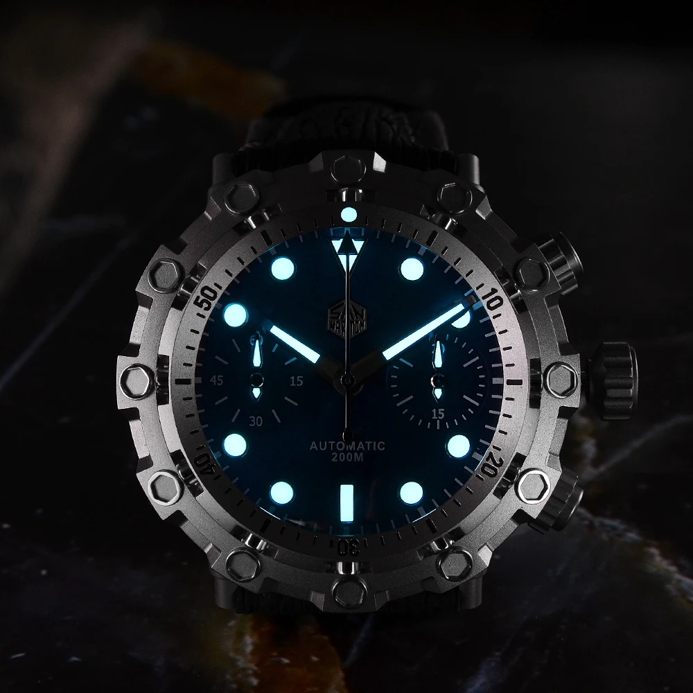 Мужские механические часы San Martin Diver из титана класса 5 швейцарские ETA 7753 хронограф