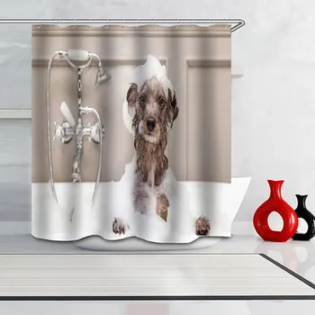 

Window Decoration Bathe Dog Polyester Curtains Bath Curtain Shower Curtain Eco-Friendly Bathtub Wall Hooks Decor Bathroom