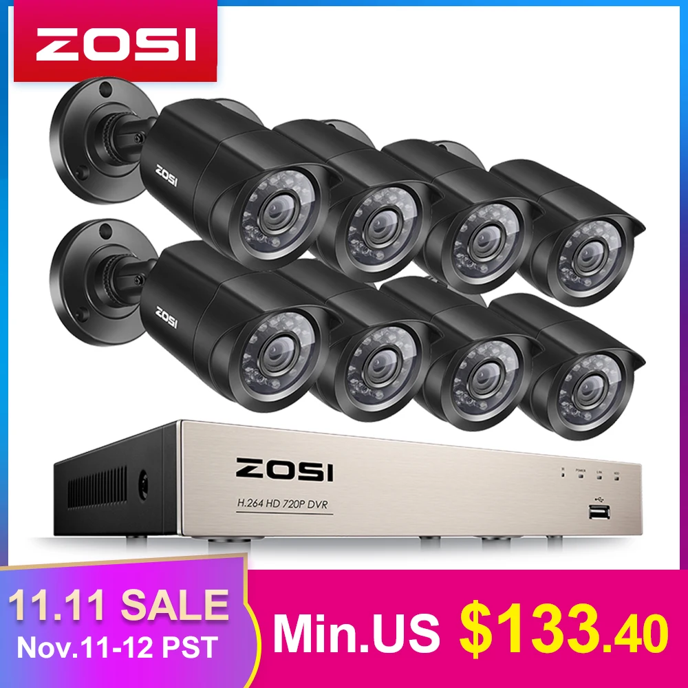 ZOSI 8CH Sistem CCTV HD-TVI DVR kit 8PCS 720p / 1080p Keselamatan Rumah kalis air Malam Kamera Wawasan Video Kit Pengawasan Video