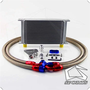 

22 Row Oil Cooler Kit + Female Sandwich Plate For LS1 LS2 LS3 LSX VE HSV SILVER