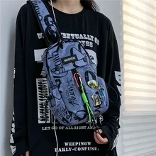 

Graffiti Print Nylon Chest Bag Shoulder Bag Retro College Style Multifunctional Couple Messenger Bag Sports Pack Crossbody Bag