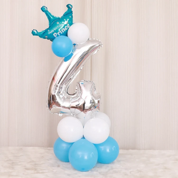 Silver Blue 4 Йориу 1, 2, 3, 4, 5, 6, 7, 8, 9 фольгированные шары-цифры с днем рождения воздушный шар на 1 день рождения украшения для детской вечеринки - Цвет: Silver Blue 4