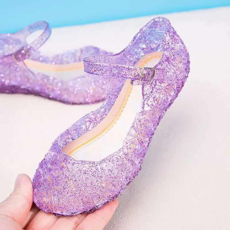 Purple Crystal Jelly Shoes For Girls 