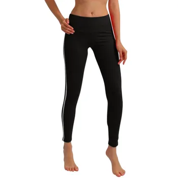 

Yoga Women Pants Workout Fitness Plain Elastic Waist Side White Stripe Patchwork Ladies Trousersfz