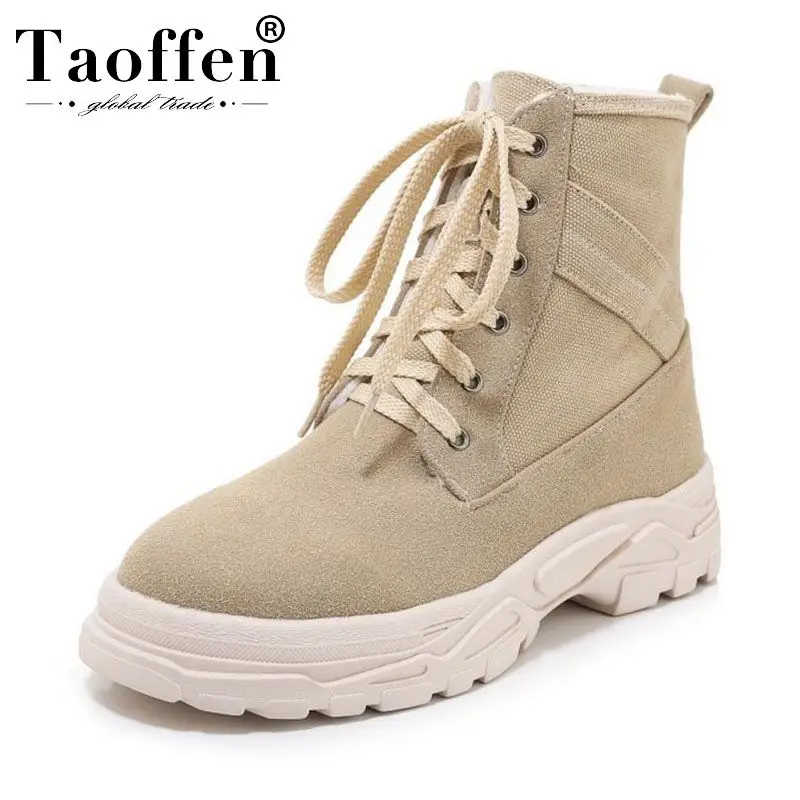 Cena Taoffen 2020 kobiety Plus rozmiar 29 43 kostki buty platformy krzyż pasek moda Retro zimowe buty na co dzień codzienne buty obuwie