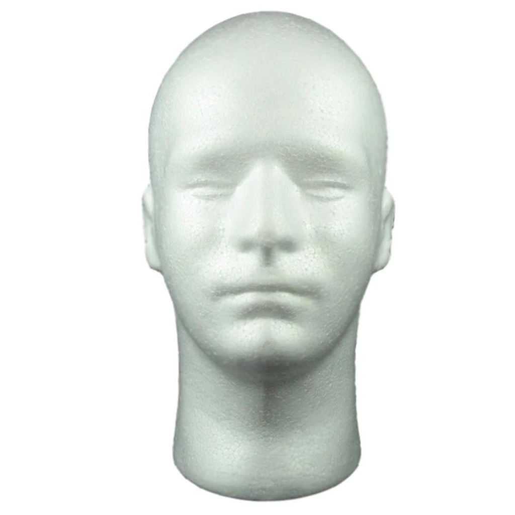 Cabeza de maniquí para hombre, cabeza de espuma de poliestireno blanco, modelo cosmético, peluca, exhibición de gafas, sombrero, auricular, soporte de exhibición