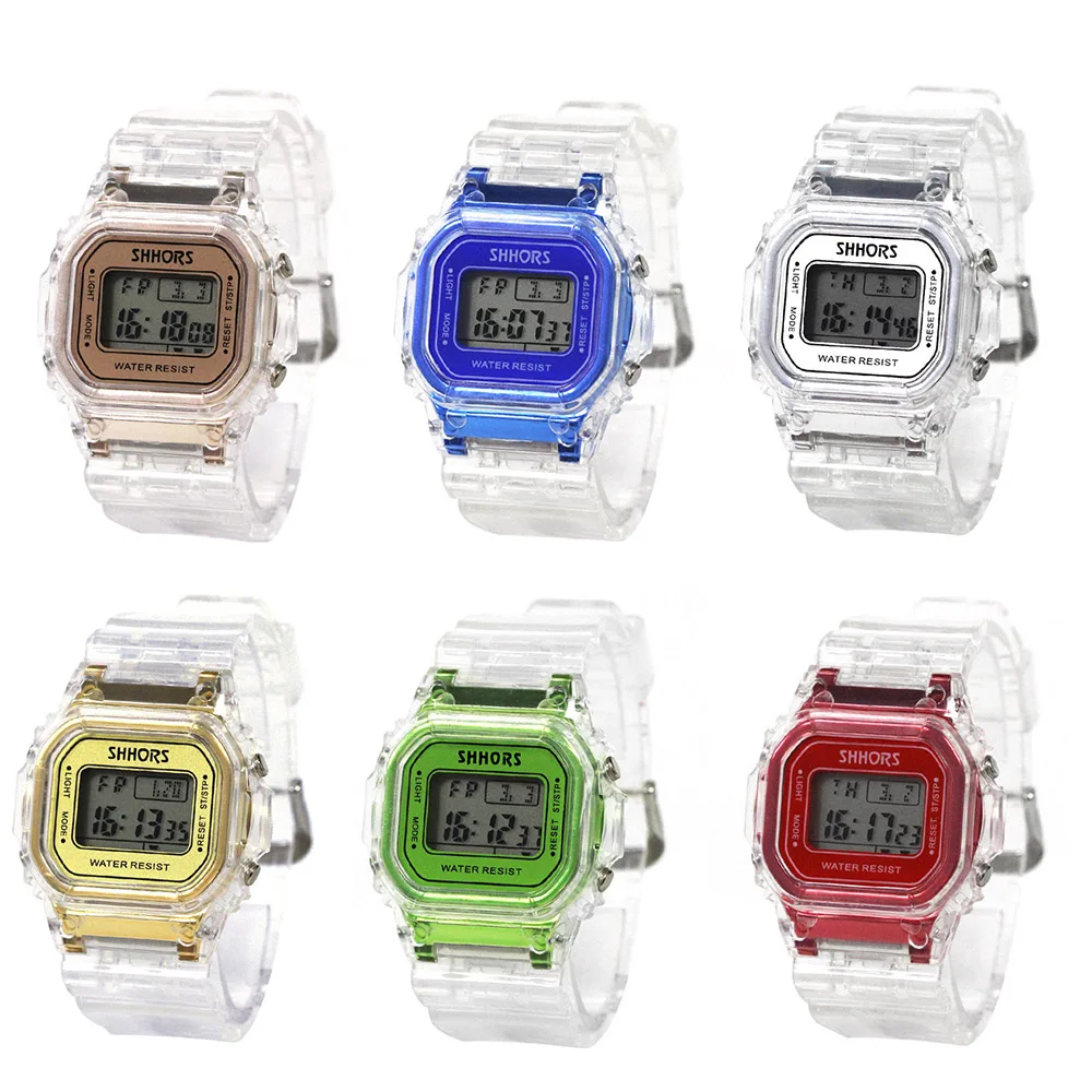 Мужские спортивные наручные часы студенческие цифровые электронные наручные часы женские светодиодный с датой часы прозрачные водонепроницаемые ПУ ремешок часы