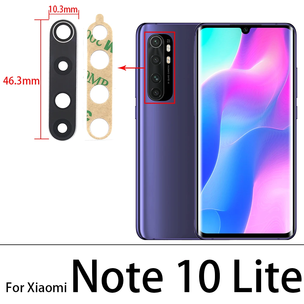 2Pcs Rear Back Camera Glass Lens For Xiaomi Redmi Note 8 Pro 7 9 9S 10 Pro 10s 8T 9A 9C / Mi Note 10 10T Pro Lite With Adhesive 