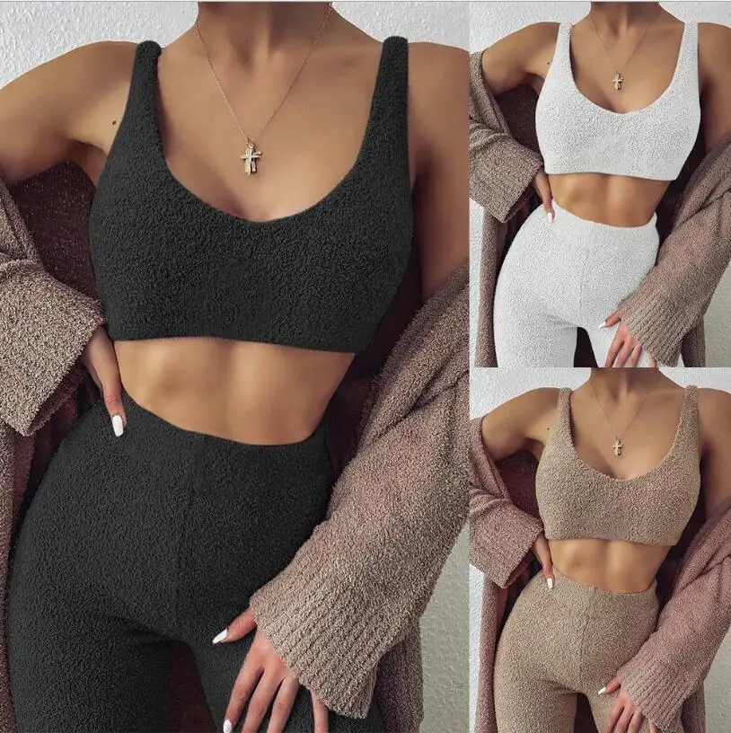 

Hot-selling Solid Color Sporty Home Women's Suits Spring And Autumn Fashion Casual Simple Vest Trousers Roupas Femininas