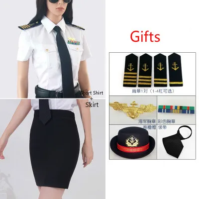 Skirt Black Hat 1 Повседневные темно-синие костюмы для женщин, костюмы, рубашка, наборы со штанами/юбка, подарки, женская одежда моряка - Цвет: Skirt Black Hat 1