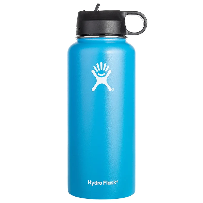 Light Blue 18/32/40OZ гидро фляга утепленная Нержавеющая сталь бутылка для воды с широким горлышком Стакан Кружка Охладитель кофе с крышкой соломы - Цвет: Light Blue