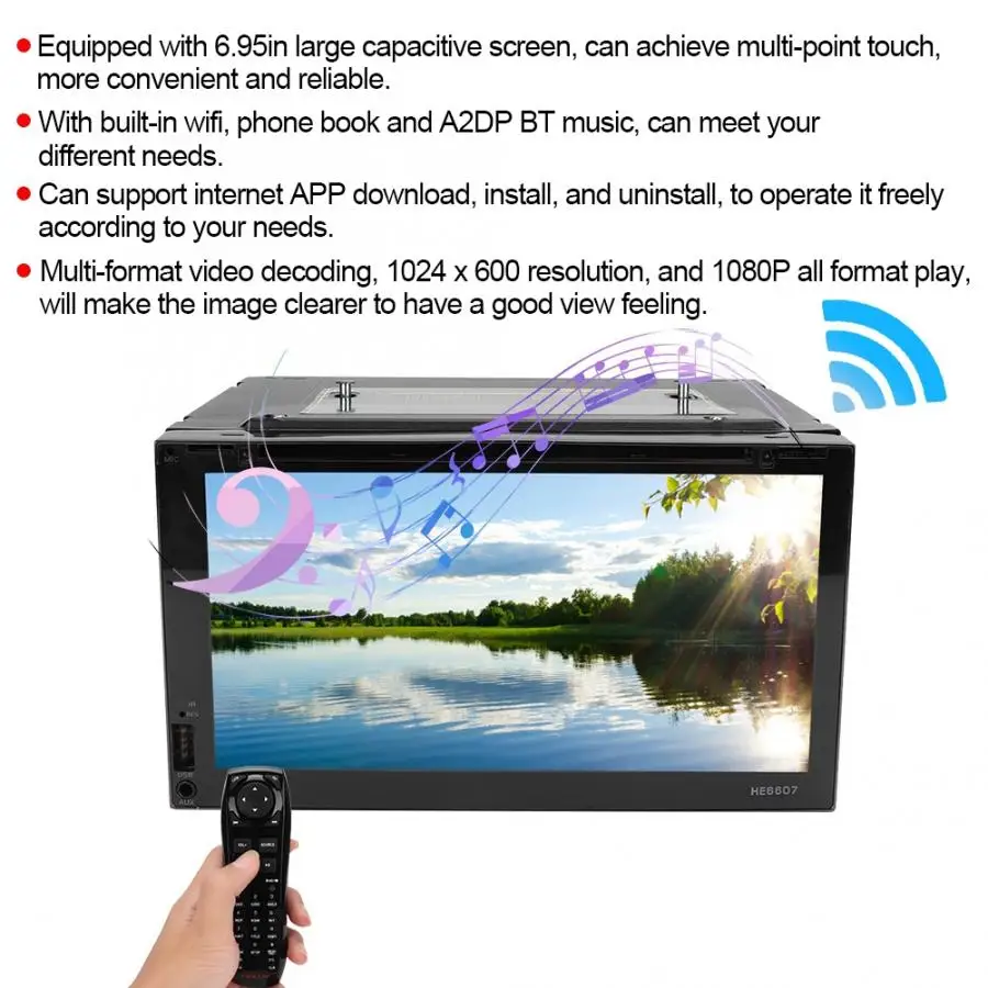 Top radio car 6.95 Inch Large-Screen 1080P Wifi Car Bluetooth GPS DVD Navigator Radio Player for Android 6.0 oto teypleri 2