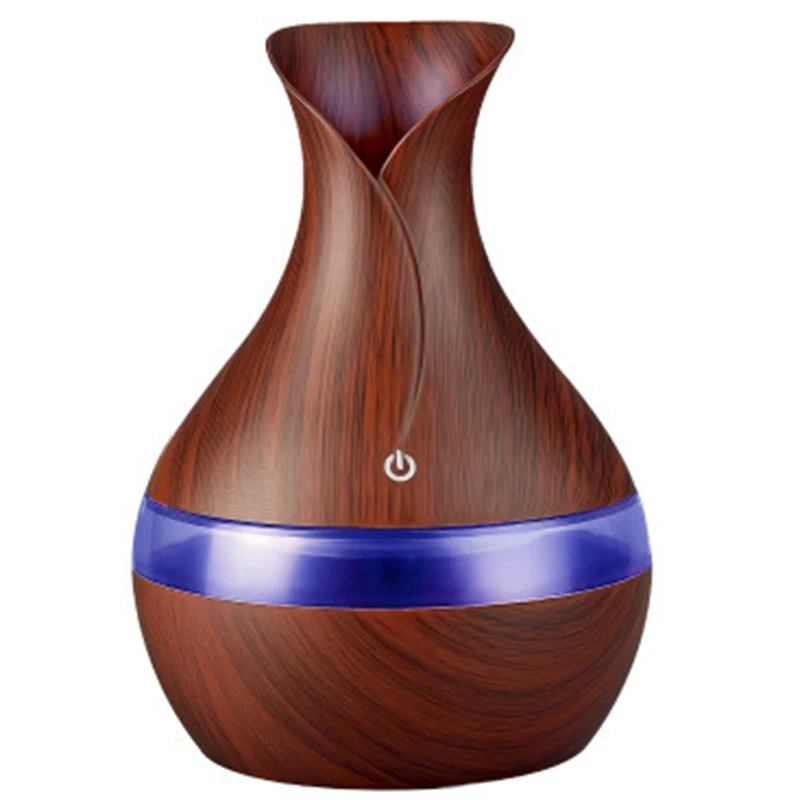 

300 Ml Ultrasonic Air Humidifier Aroma Essential Oil Diffuser With Wood Grain 7 Color Changing Led Lights For Office Home Deep C