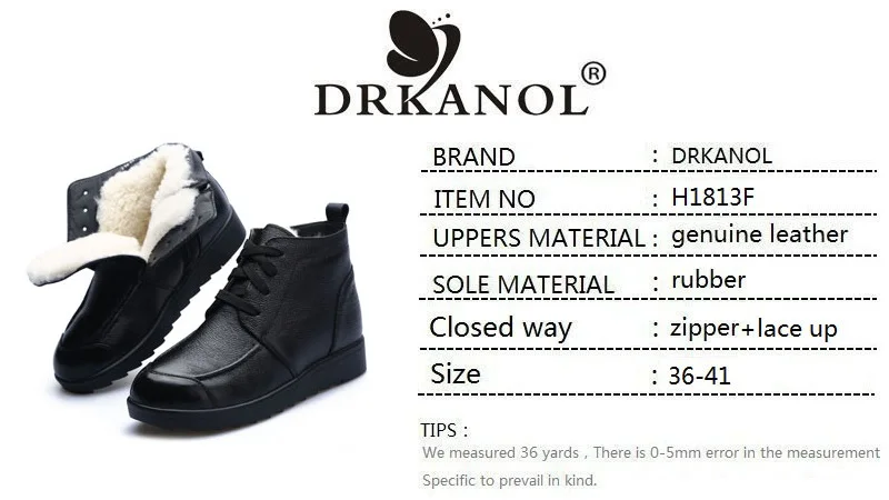 DRKANOL/Новое поступление; зимние женские ботинки; классическая теплая обувь из натуральной кожи и толстой шерсти; женские зимние ботинки; женские ботильоны на меху на плоской подошве