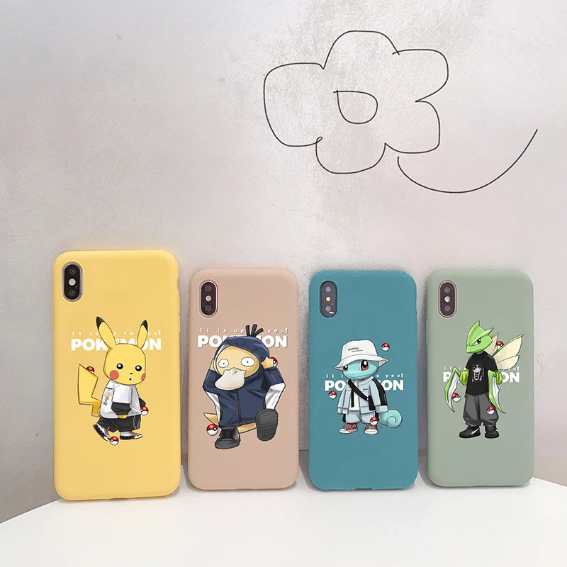 

Japan cartoon Cute Pokemons Squirtle Pikachues Case for iPhone X Xs Max Xr 8 7 6 6s Plus Fashion trend Soft Silicon Cover Coque
