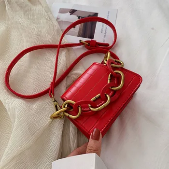 

New Stone Pattern PU Leather Crossbody Bags For Women Mini Thick Chain Design Shoulder Messenger Bag Lady Tote Lipstick Handbags