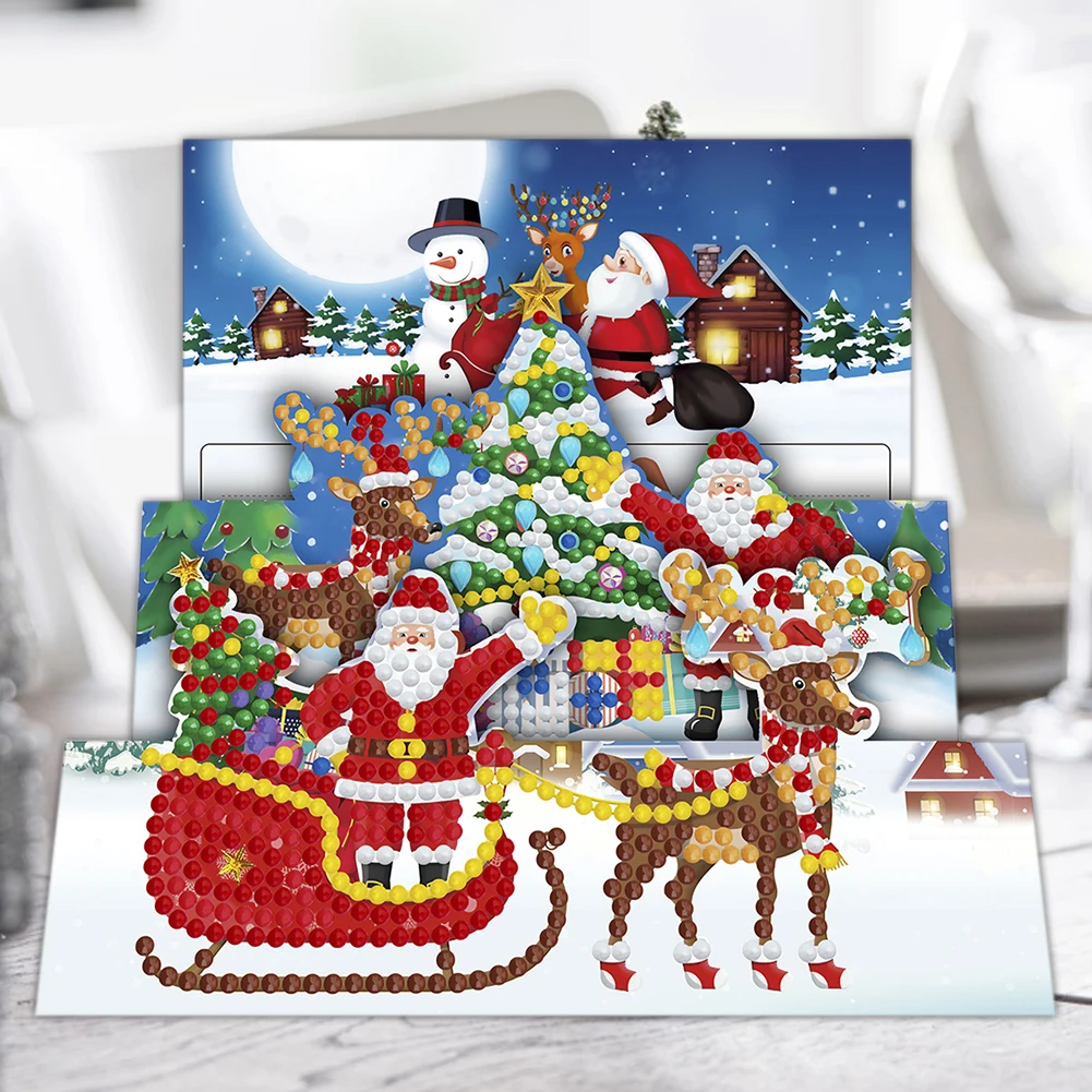 Gukasxi kit di pittura a mosaico con Babbo Natale 4 biglietti per pittura con diamanti di Natale da 11,20 x 15 cm Biglietto di Natale 5D per pittura a mosaico fai da te per adulti e bambini 