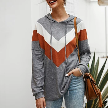 

Vicabo Women Long Sleeve Front Patchwork Hooded Sweatshirt Female Fashion Drawstring Sports Style Streetwear Casual Hoodies