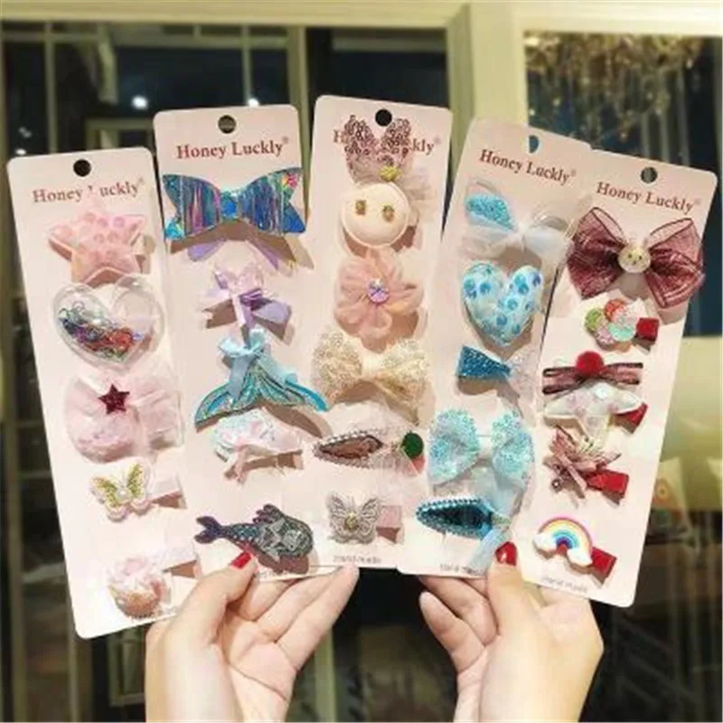 

Children Girl Kids BB Hair Clip Hairpin Sets Cute Korean Japan Yarn Bow Knot Heart Star Rainbow Head Wear Accessories-YYD-W9