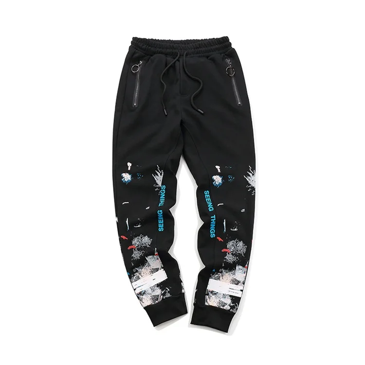 

OFF-WHITE Starry Fireworks trousers loose male couple casual pants ow splash ink graffiti street hip hop